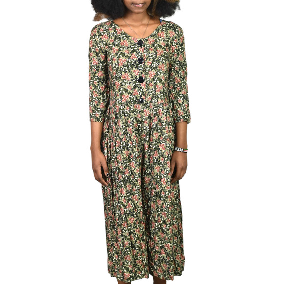 Vintage Rabbit Floral Jumpsuit Black Rayon Wide Leg Ditsy Microprint Calico XS - Picture 11 of 12